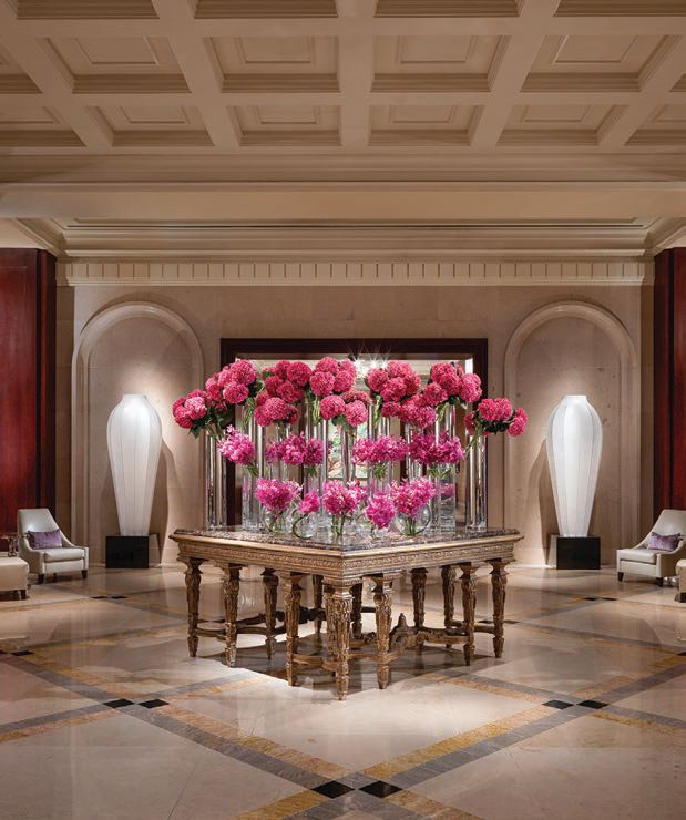 A colorful arrangement of florals festoon the lobby PHOTO COURTESY OF THE RITZ-CARLTON, DALLAS